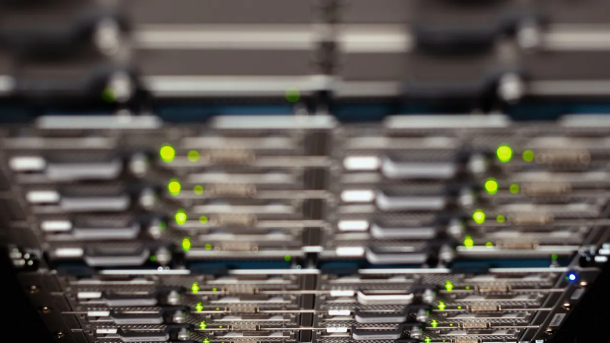 From above contemporary server cable trays without wires located in modern data center