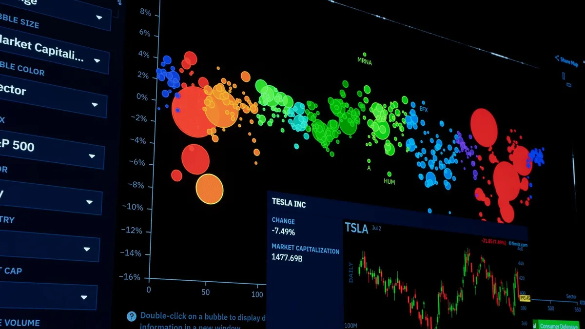 Colorful data visualization of stock market trends with financial charts.
