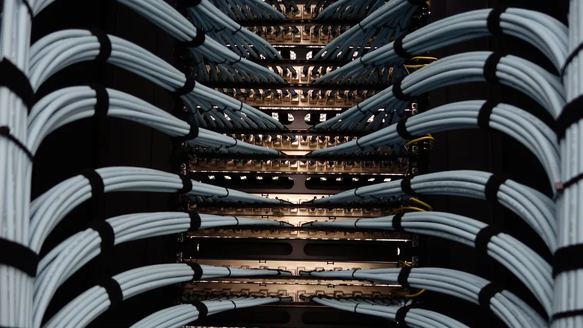 Organized network server cables for efficient data management.